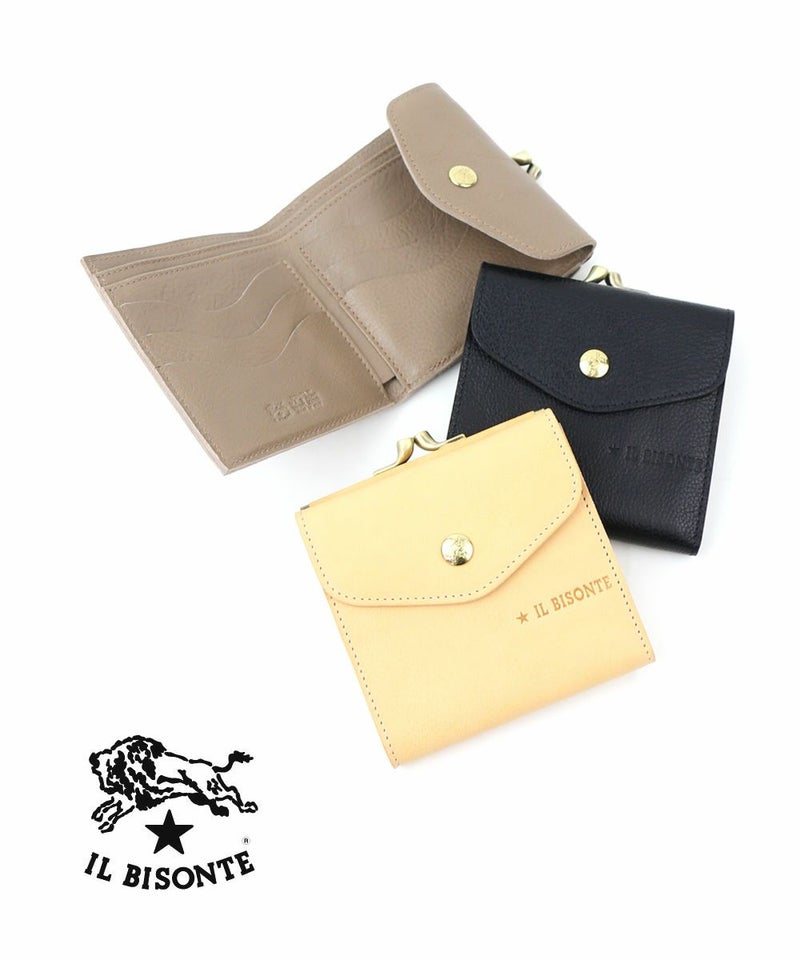 IL BISONTE(イルビゾンテ) 日本限定 ロゴタイプコレクション レザー がま口  二つ折り財布 ウォレット ミドルグレー(18)
