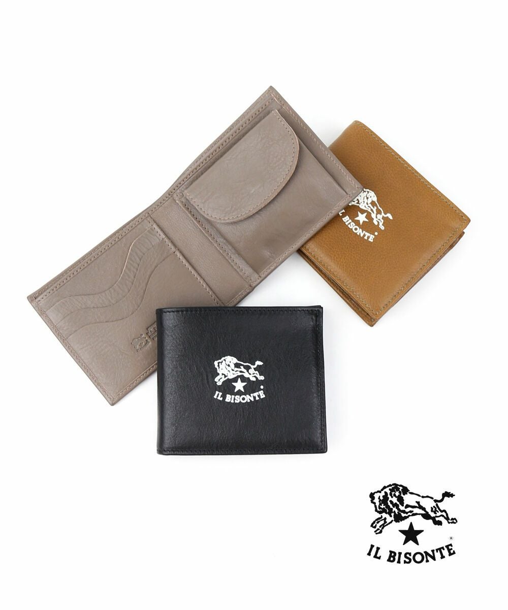 【日本限定】イルビゾンテ ホワイトロゴ 二つ折り財布 コンパクト グレージュ IL BISONTE(イルビゾンテ)日本限定 レザー ホワイトロゴ 二つ折り財布