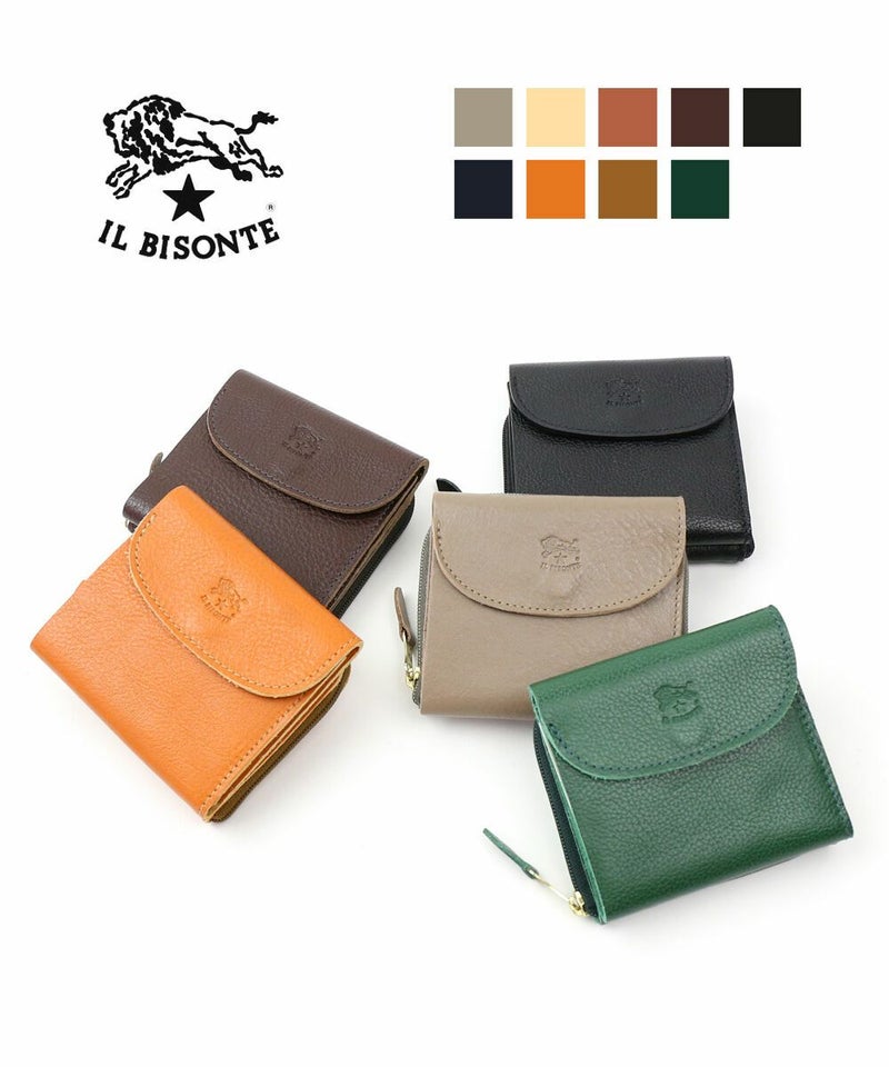IL BISONTE(イルビゾンテ) レザー フラップ付き 二つ折り財布 財布 ウォレット ミニ財布 ミドルグレー(18)