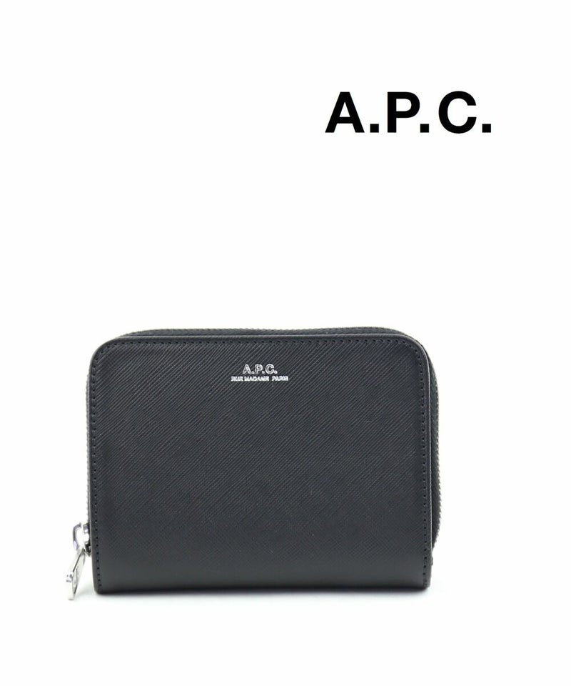 A.P.C.(アー・ペー・セー) カーフスキン エンボスレザー 二つ折り財布 コンパクトウォレット COMPACT EMMANUELLE ブラック(99)