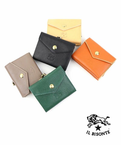 IL BISONTE(イルビゾンテ) レザー がま口 二つ折り財布 ウォレット