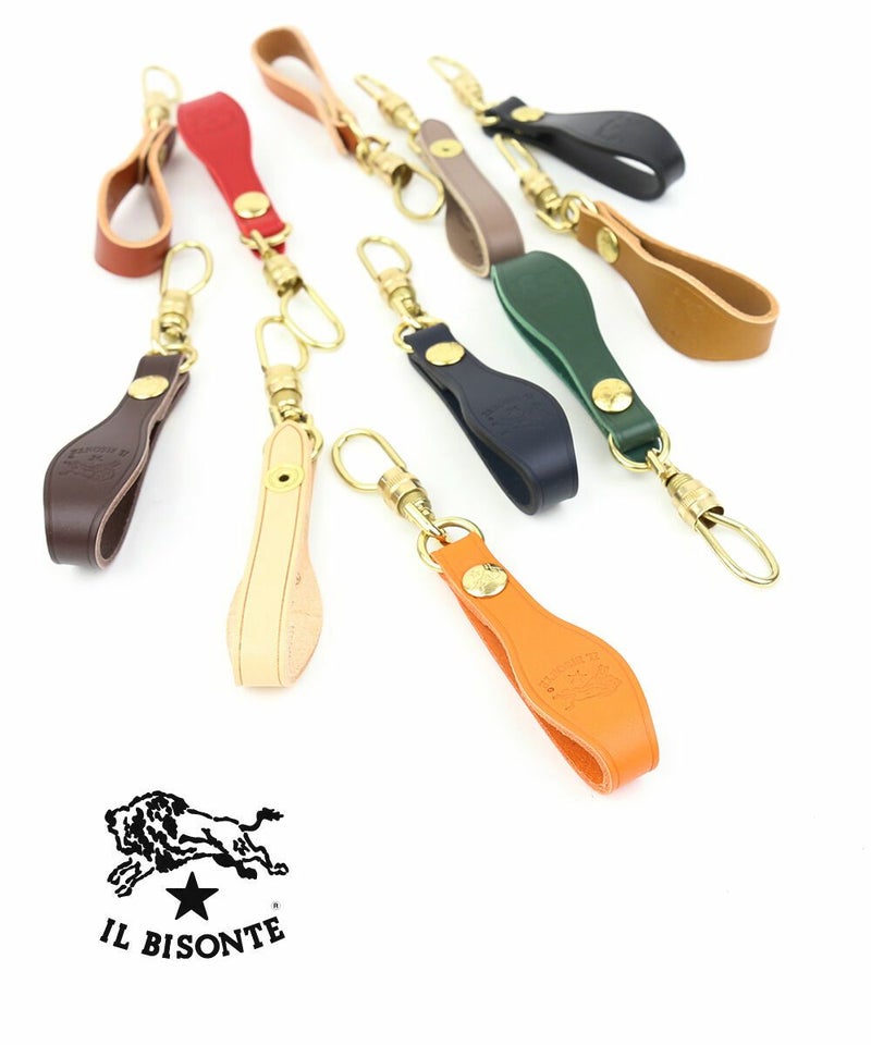 IL BISONTE(イルビゾンテ) レザー スナップ付き ベルト キーホルダー キーリング ミドルグレー(18)