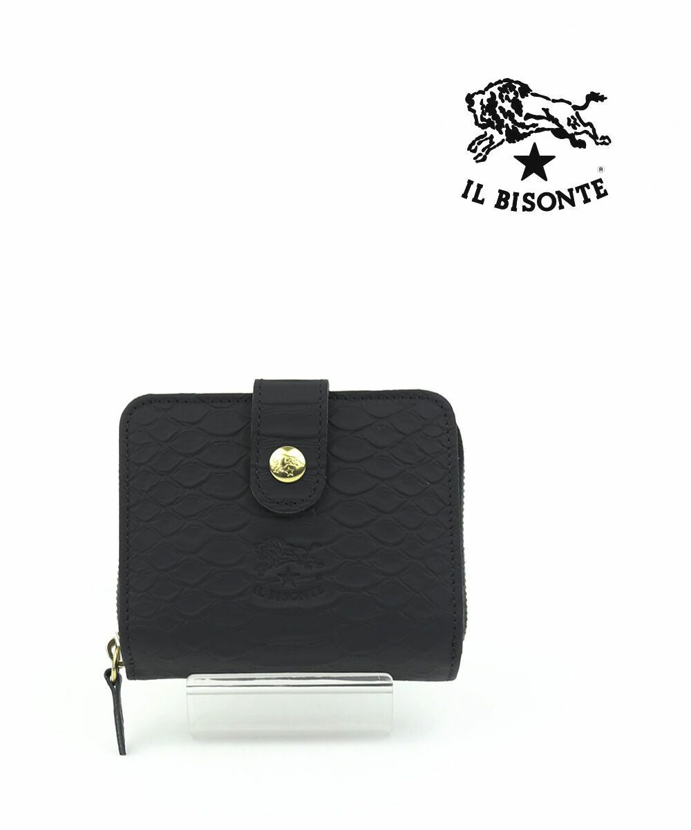 美品　イルビゾンテ　パイソンエンボス　財布　ブラック IL BISONTE(イルビゾンテ)日本限定 レザー パイソン柄型押し ラウンド