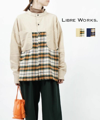 LIBRE WORKS(リブレワークス) 先染20sビエラチェック×ネル表面起毛 チェック柄 切り替えシャツ オーバーサイズシャツ