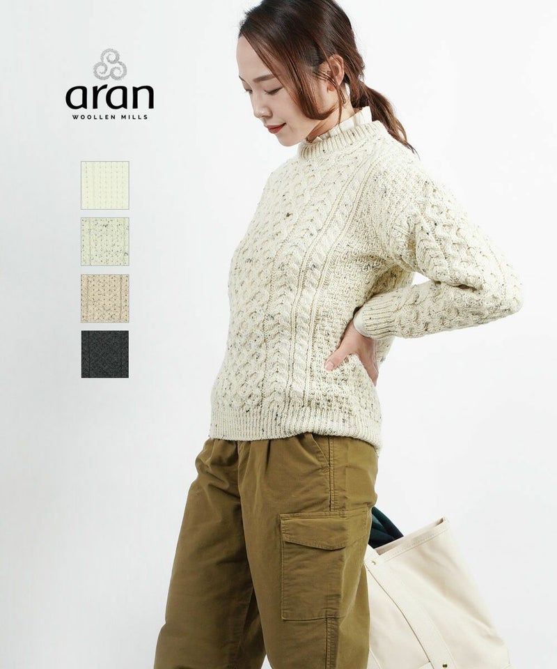 Aran Woollen Mills(アランウーレンミルズ) ピュアニューウール アラン編み クルーネック ニットプルオーバー セーター アランニット WHITE(WHT)