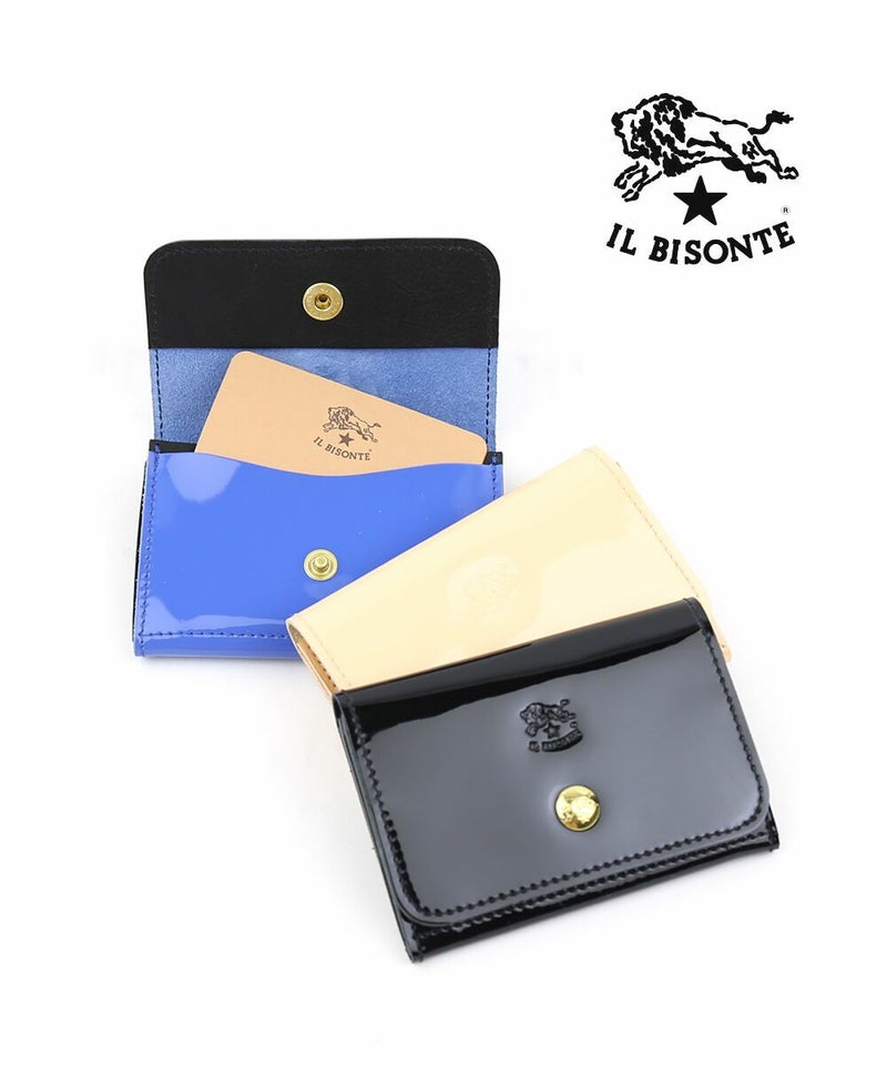 IL BISONTE(イルビゾンテ) パテント エナメル レザー カードケース 名刺入れ ブルーマリノ(34)