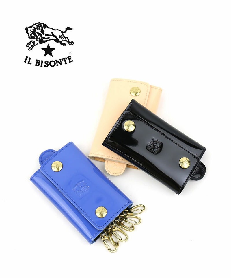 IL BISONTE(イルビゾンテ) パテント エナメル レザー キーリング付き キーケース キーホルダー ブルーマリノ(34)