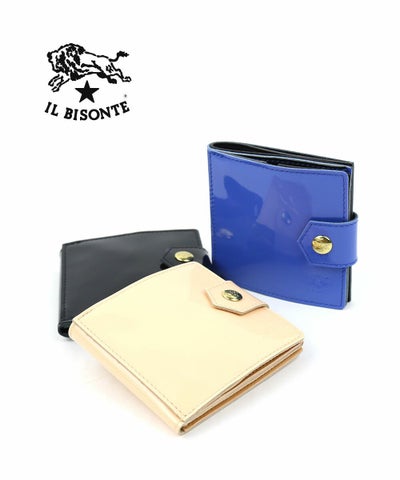 IL BISONTE(イルビゾンテ) パテント エナメル レザー ベルト付き 二つ折り ウォレット 財布