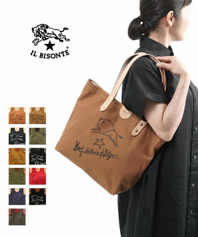 IL BISONTE(イルビゾンテ) コットンキャンバス レザーハンドル サイン入り トートバッグ