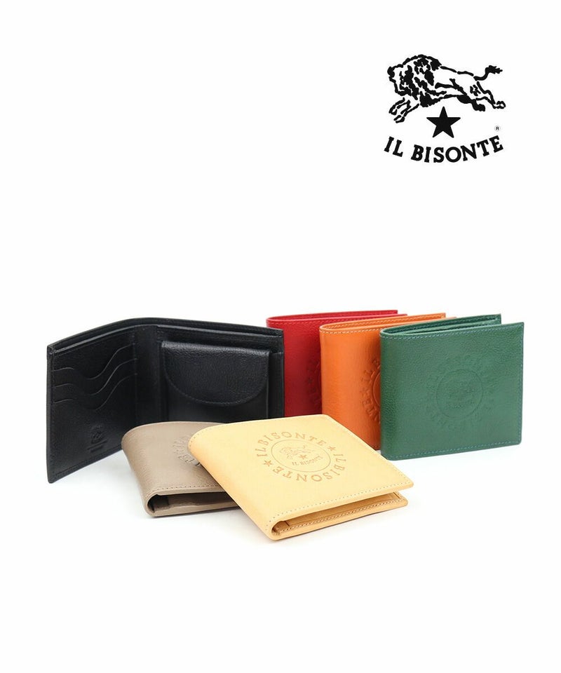 IL BISONTE(イルビゾンテ) レザー ビッグロゴ型押し 二つ折り財布 コンパクトウォレット ミドルグレー(18)