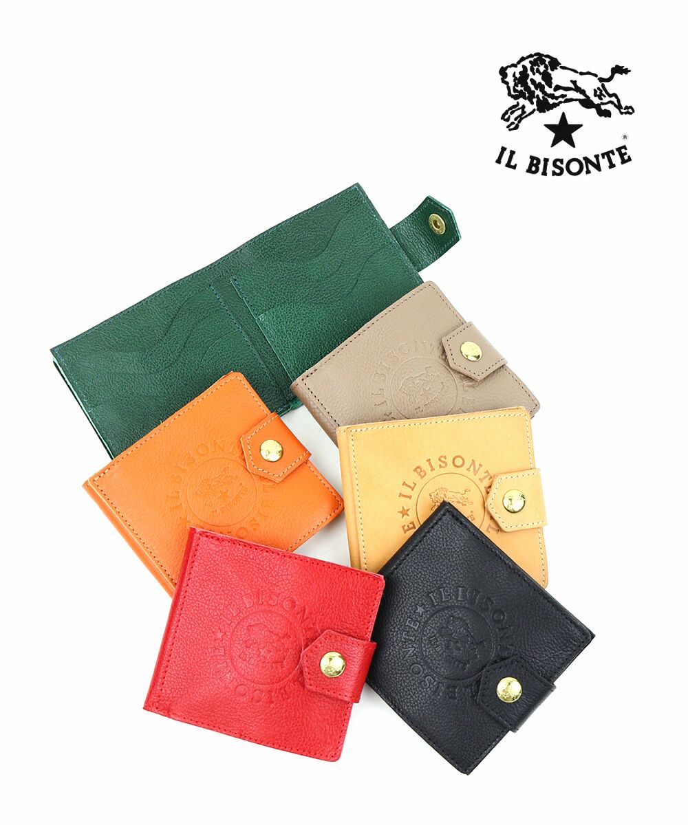 IL BISONTE(イルビゾンテ)レザー ビッグロゴ型押し 二つ折り財布