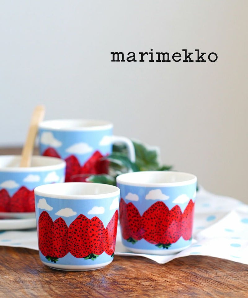 marimekko(マリメッコ) マンシッカヴオレット イチゴの山 コーヒーカップセット コップ 2個セット MANSIKKAVUORET C.CUP 2DL 2PCS レッド×BL×ホワイト(75)