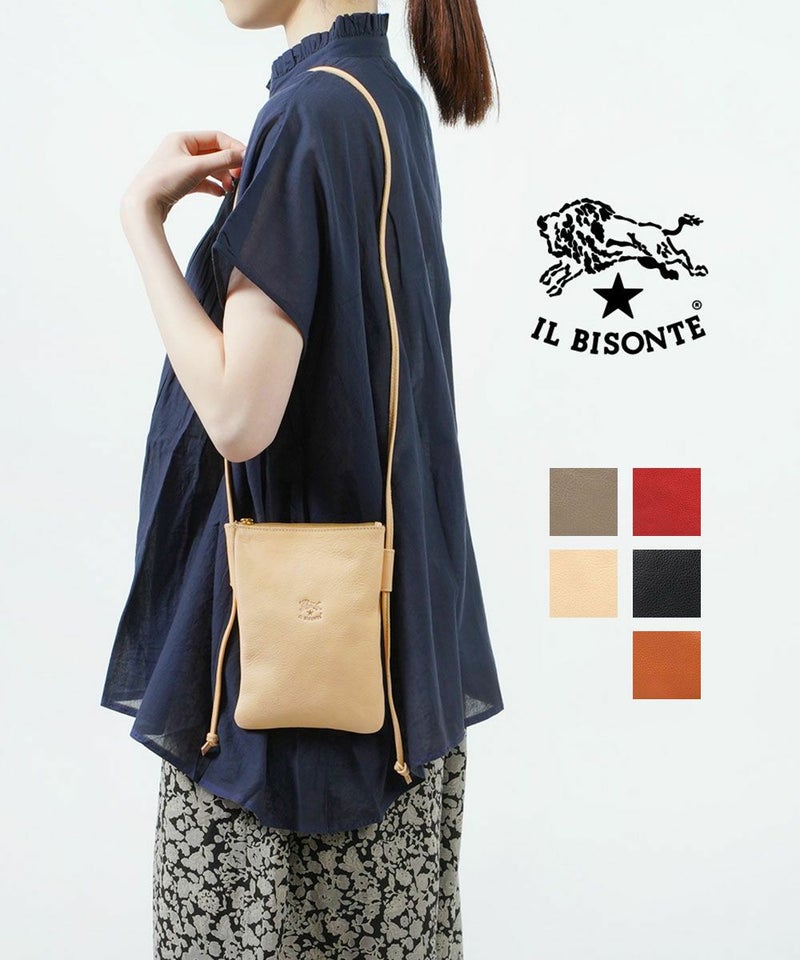 IL BISONTE(イルビゾンテ) レザー ショルダーバッグ スマートフォン ポシェット ミニポシェット ミドルグレー ヌメ レッド ブラック ヤキヌメ 小ぶり 可愛い シンプル ミニマル クロスボディバッグ ミニバッグ ミドルグレー(18)