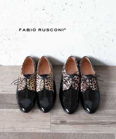 FABIO RUSCONI(ファビオ・ルスコーニ) エナメル×ハラココンビ レースアップシューズ フラットシューズ 靴
