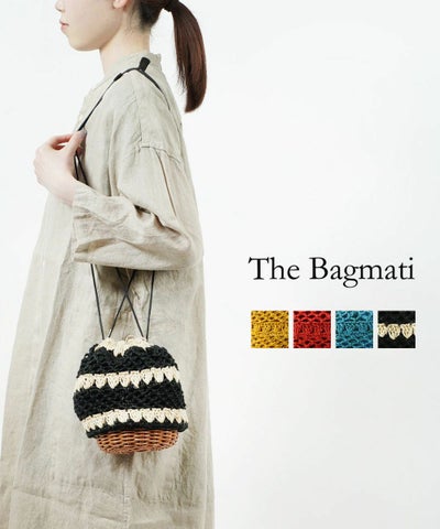 The Bagmati(バグマティ) ジュート×ウィッカー 手編み風 巾着バッグ かごバッグ