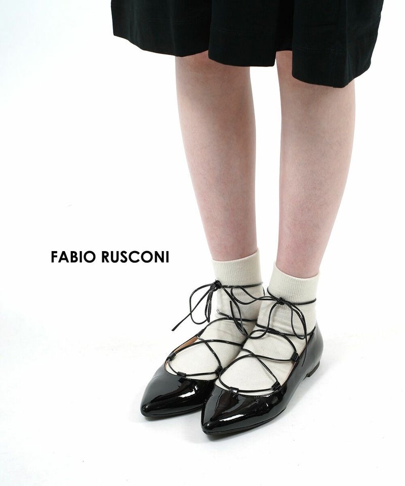 FABIO RUSCONI(ファビオ・ルスコーニ) パテントレザー レースアップパンプス ブラック(001)