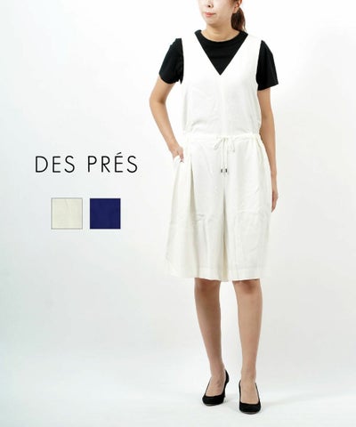 DES PRES(デ・プレ) スラブ バックサテン ハーフ丈 ノースリーブ サロペット ハーフパンツ