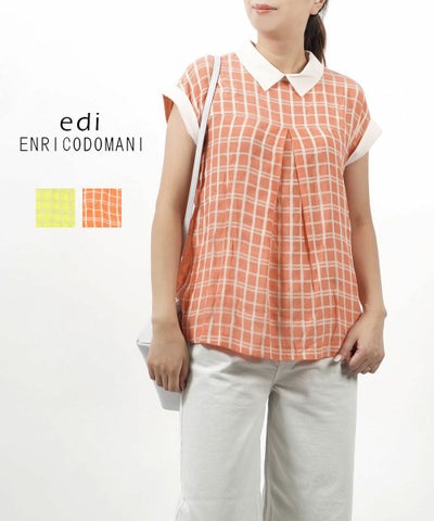 edi(エンリコドマーニ) 格子チェック 半袖 ブラウス