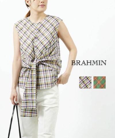 Brahmin(ブラーミン) 裾リボン チェック ブラウス ノースリーブブラウス