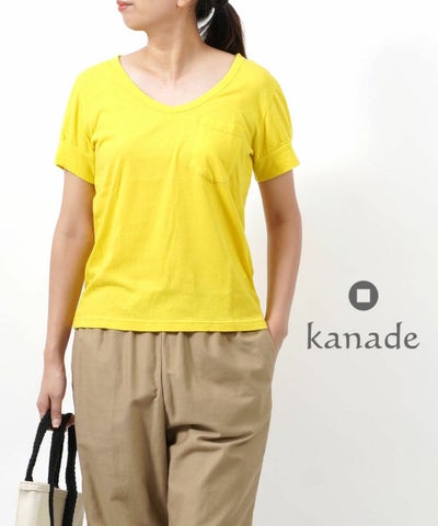 kanade(カナデ) コットン 半袖 Vネック ポケットTシャツ