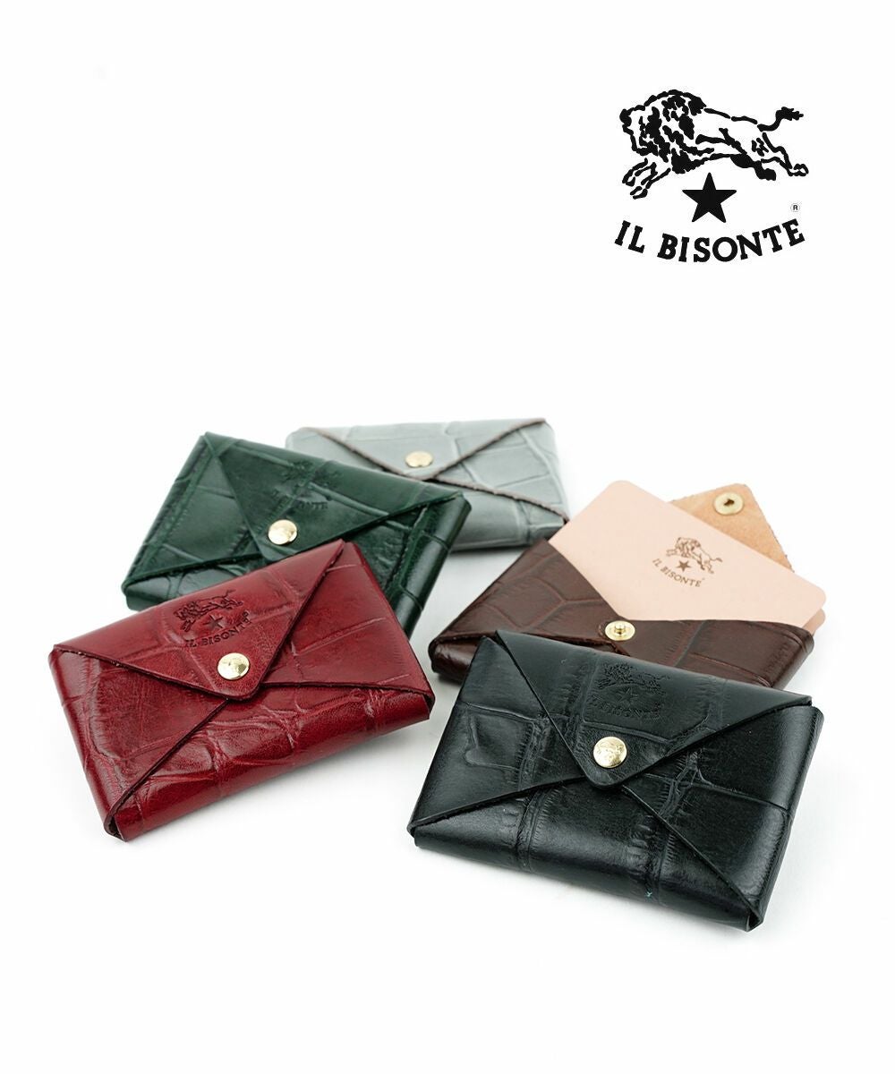 IL BISONTE(イルビゾンテ)クロコ型押しレザー カードケース | BLEU
