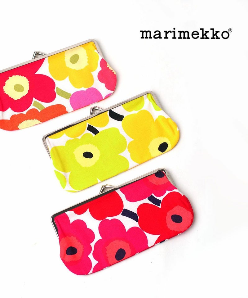 marimekko(マリメッコ) ミニウニッコ柄 横長 がま口ポーチ SILMALASIKUKKARO MINI UNIKKO ホワイト×YEL×ライム(43)