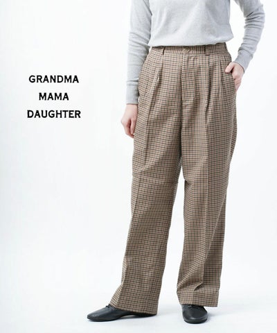 GRANDMA MAMA DAUGHTER by KATO'(グランマ・ママ・ドーター) ツイルチェック センタープレスパンツ ワイドパンツ