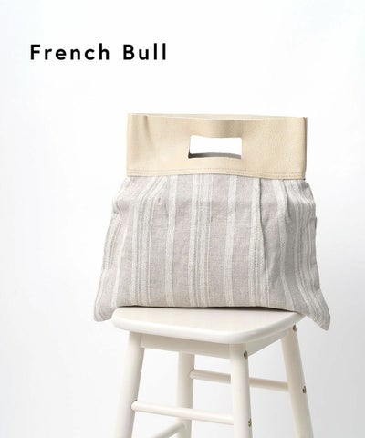 French Bull(フレンチブル) リネン×レザー ストライプ柄 ハンドバッグ トッドバッグ