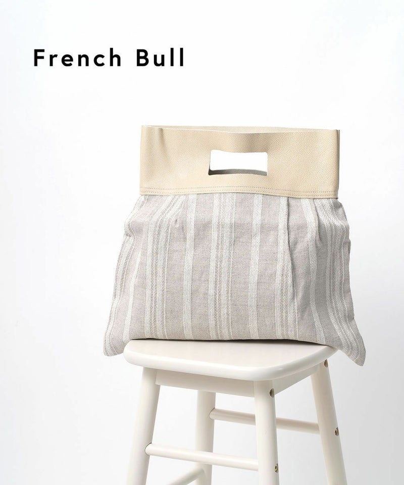 French Bull(フレンチブル) リネン×レザー ストライプ柄 ハンドバッグ トッドバッグ ホワイト(41)