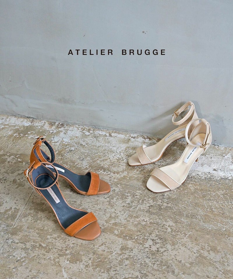 atelier brugge(アトリエブルージュ) レザー アンクルストラップ ハイヒール サンダル ベージュ(BEG)