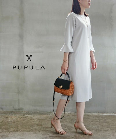 PUPULA(ププラ) サラツイルトリコット 袖フレアワンピース