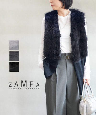 ZAMPA(ザンパ) Aヤーン＋フェイクファー切替 ロングジレ