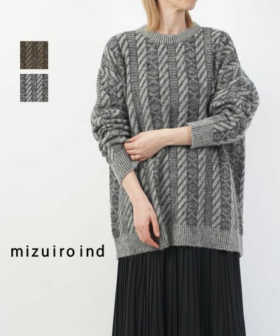 mizuiro ind(ミズイロインド) プレーティングステッチニットクルーネックプルオーバー
