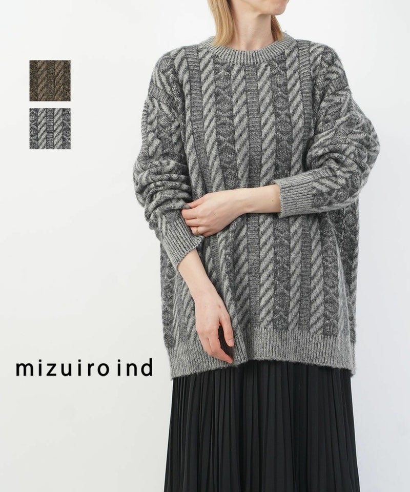 mizuiro ind(ミズイロインド) プレーティングステッチニットクルーネックプルオーバー ブラウン(44)