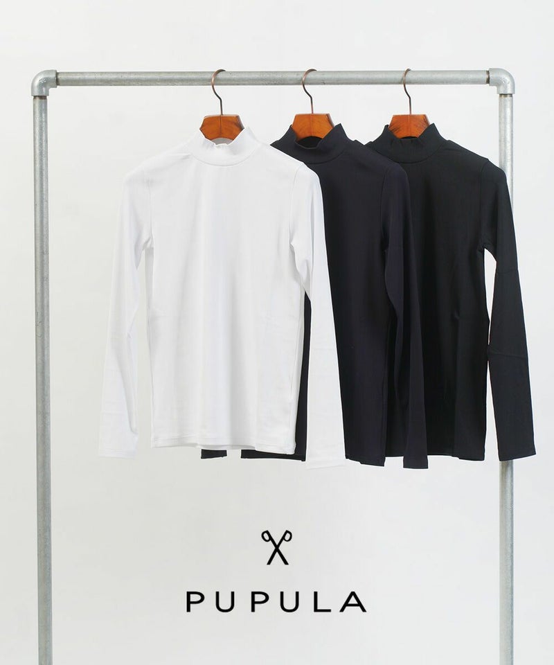PUPULA(ププラ) デジタルリブ ハイネック 長袖カットソー ホワイト(00)