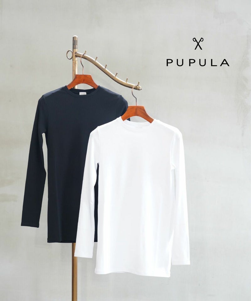 PUPULA(ププラ) デジタルリブ クルーネック 長袖カットソー ホワイト(00)