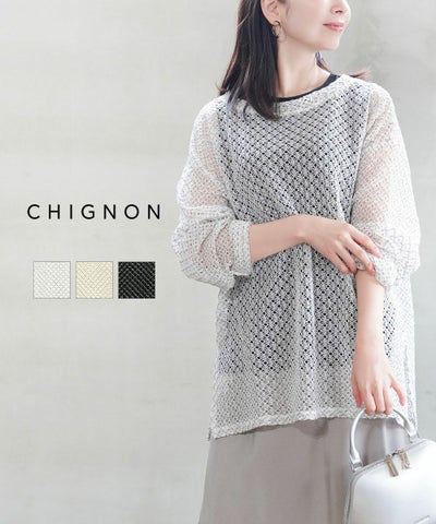 CHIGNON(シニヨン) レースメッシュカットソー