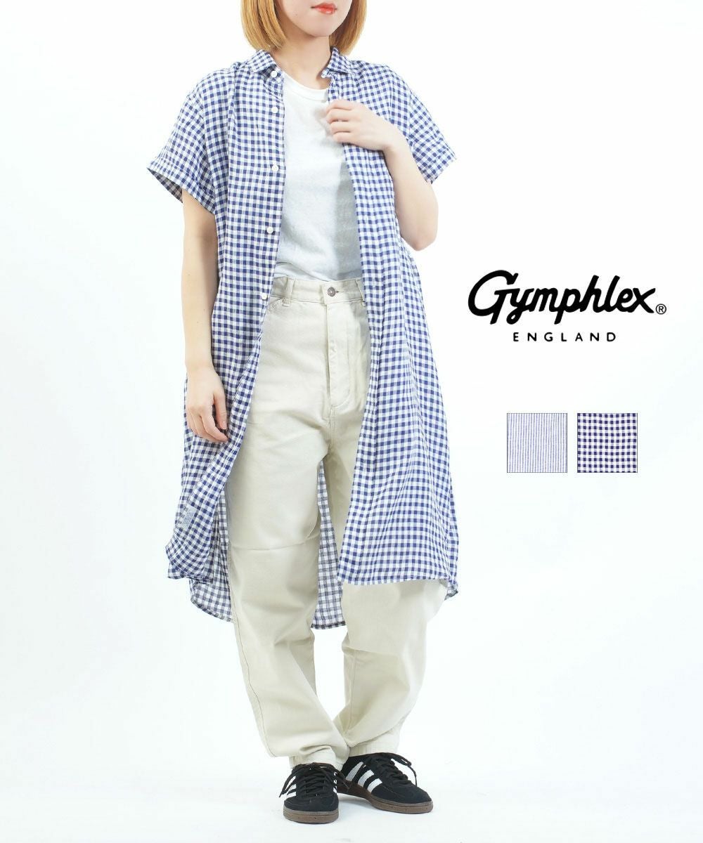 Gymphlex(ジムフレックス)半袖 リネン チェック＆ストライプ シャツ