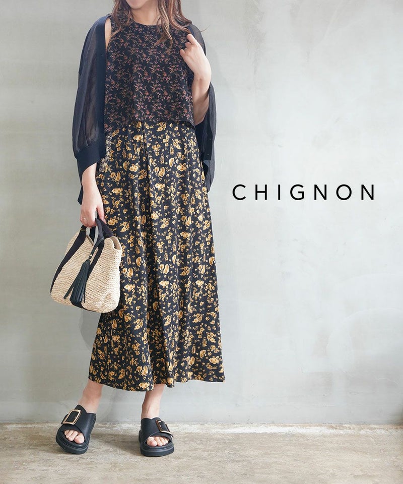 CHIGNON(シニヨン) パターンミックスワンピース ブラック(BLK)