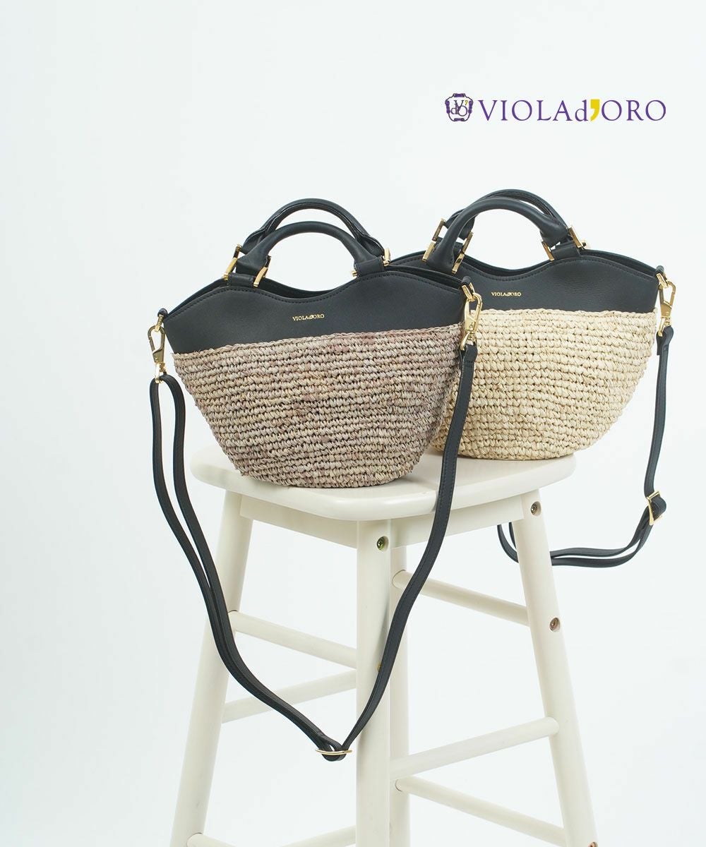 VIOLAd'ORO(ヴィオラドーロ)ラフィア 2WAYカゴバッグ SANDRO | BLEU