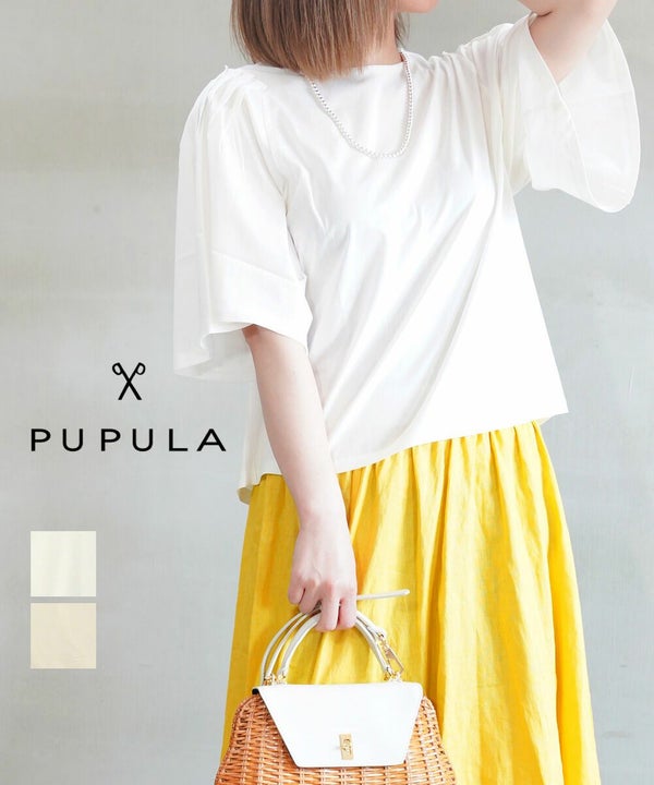PUPULA(ププラ) コットンミックストリコットライト タックスリーブカットソー（10枚目）