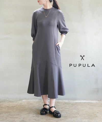 PUPULA(ププラ) ダブルジャージィ ネオ タックスリーブ ワンピース