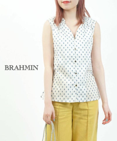 Brahmin(ブラーミン) コットンローン プロヴァンス風幾何プリントノースリーブブラウス