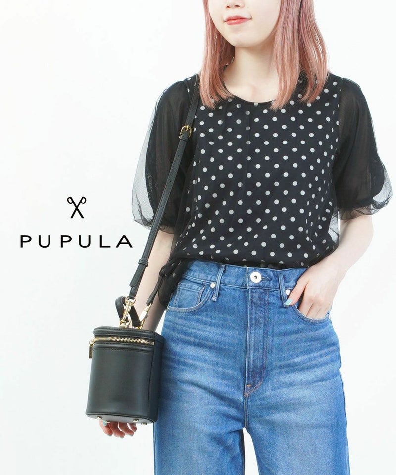 PUPULA(ププラ) ドットチュール プルオーバーブラウス ブラック(05A)