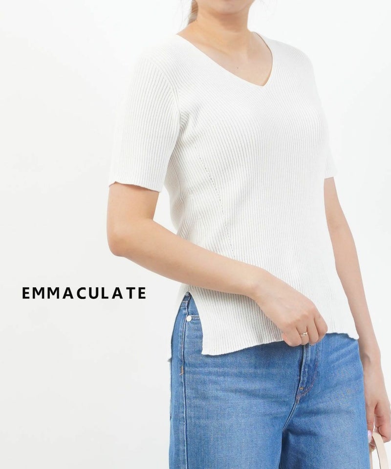 emmaculate(エマキュレイト) Vネック リブプルオーバーニット ホワイト(01)