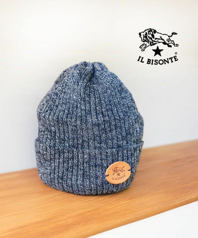 IL BISONTE(イルビゾンテ) レザーパッチ付き ニットキャップ 綿麻
