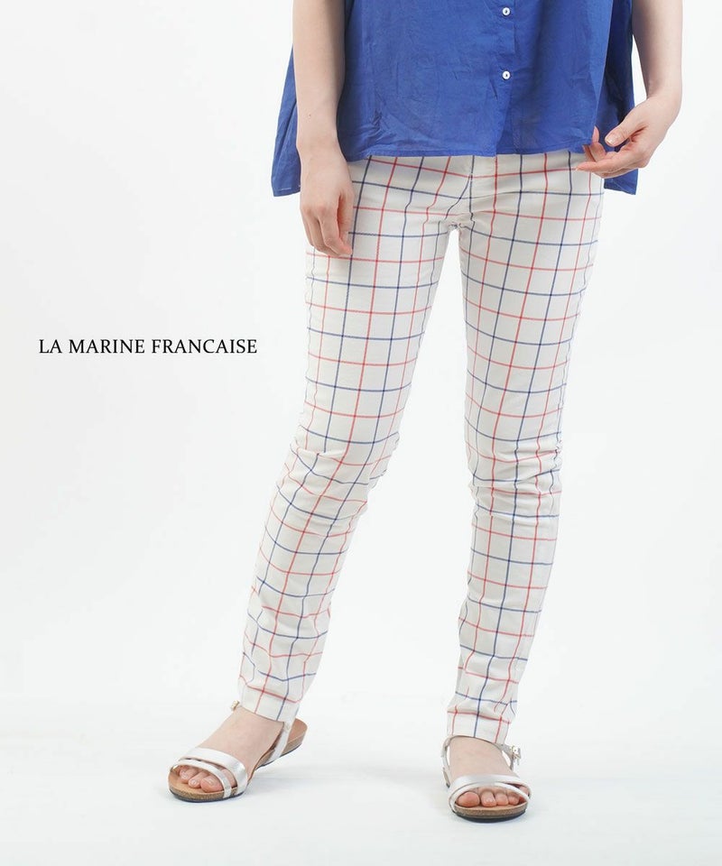LA MARINE FRANCAISE(ラ マリン フランセーズ) ツイルチェック ストレッチパンツ ホワイト(01)