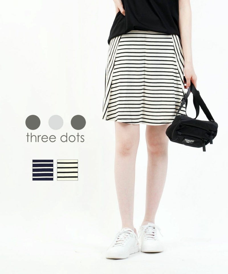 three dots(スリードッツ) ボーダー切替フレアスカート NAVY COMBO(908)