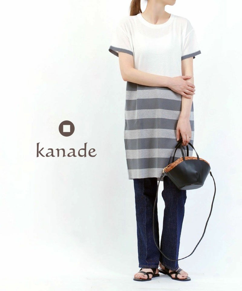 kanade(カナデ) ボーダー切り替えワンピース ホワイト×グレー(01)