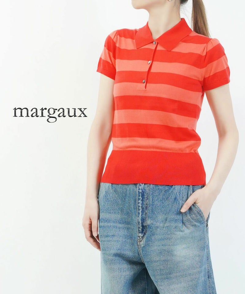 margaux(マルゴー) ワイドボーダー ポロニット レッド×オレンジ(REOR)